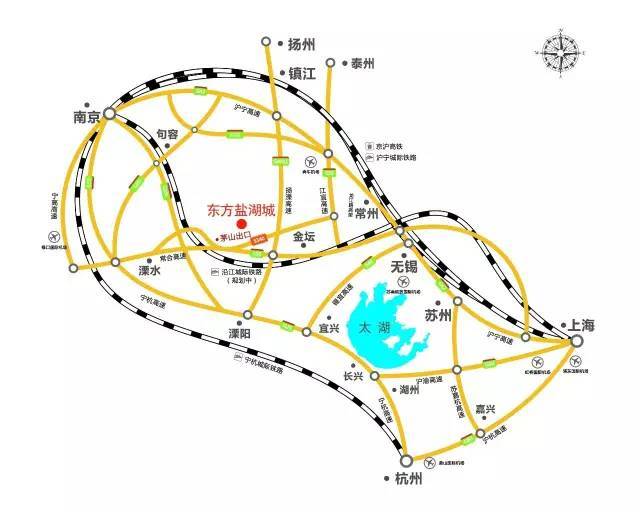 丹阳:122省道—扬溧高速—常合高速—省道340—东方盐湖城主入口—