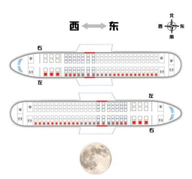 赏月航班有几个窍门: 第一,南北方向飞行的航班,坐在靠东边的座位