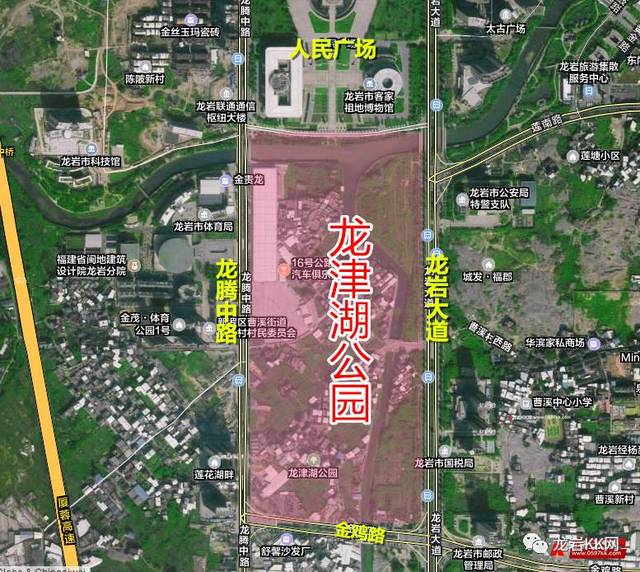 最新进度实景俯视图 龙津湖公园项目位于龙岩大道和龙腾路之间,西至