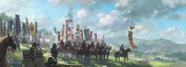晴信(武田信玄),与当时的战争列阵场面.