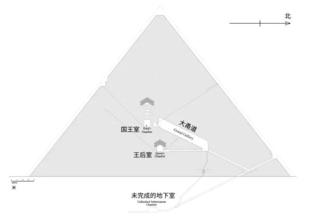 吉萨大金字塔的内部结构.图片来源:wikipedia   制图:jeff dahl