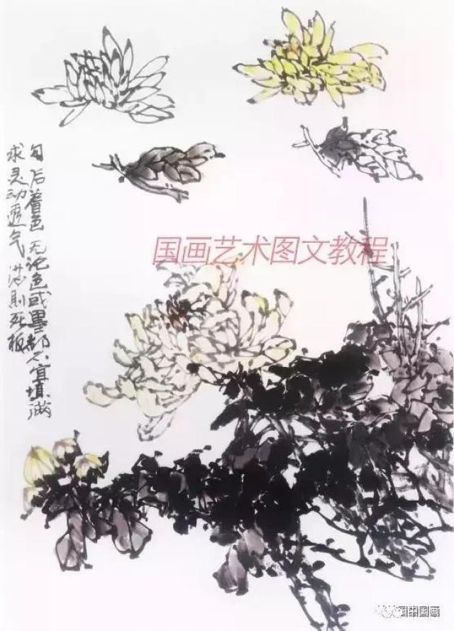 水墨画菊花的画法图文教程,水墨菊花创作技法步骤示范