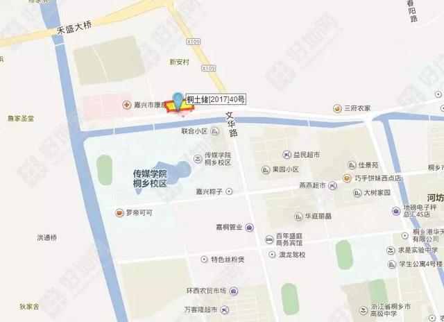 地块位置图 地块位于桐乡市梧桐街道环城北路北侧,康慈医院东侧,文华