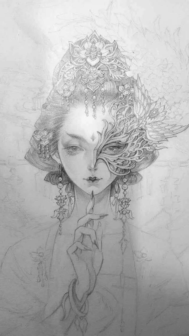 是她为《半面妆》这部小说绘制插画 封面插画简直美炸天 手绘草图一
