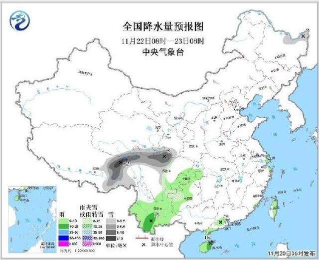 全国降水量预报图(22日08时-23日08时)影响与关注