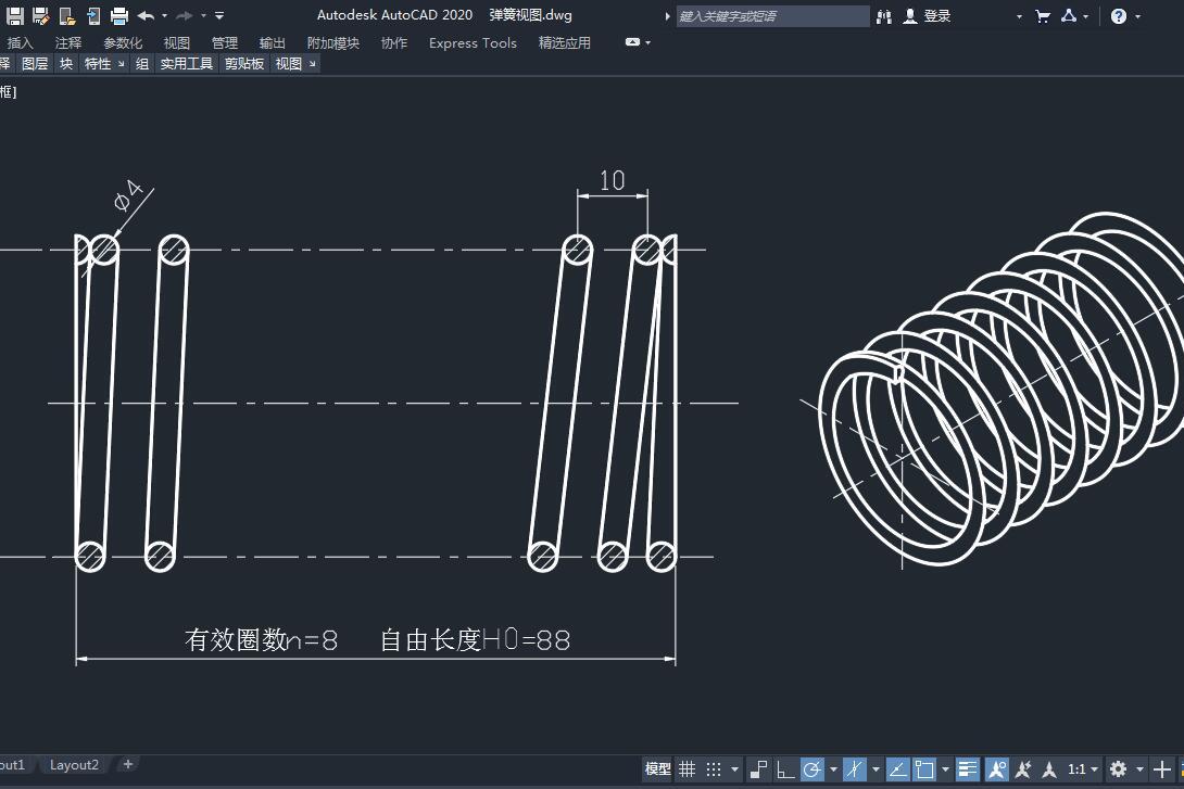 弹簧cad图纸画法图片