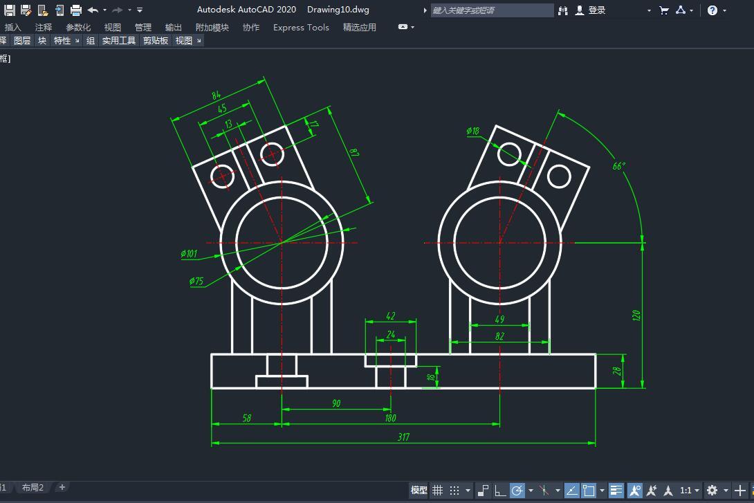 cad综合练习一个对称的图形练习看起来还有点萌呢
