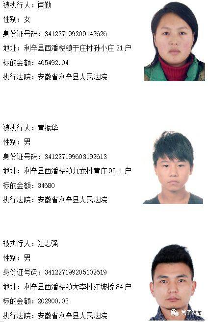 利辛西潘楼、汝集多名失信人员被曝光