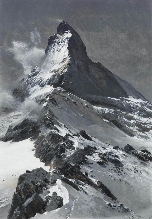 edward theodore compton风景油画《远处的雪山》