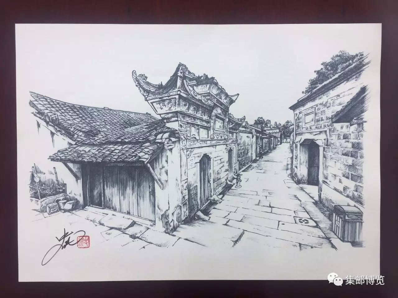 李庄古镇绘画图图片