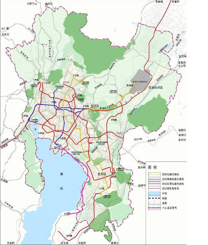 昆明中心城区轨道交通建设规划图