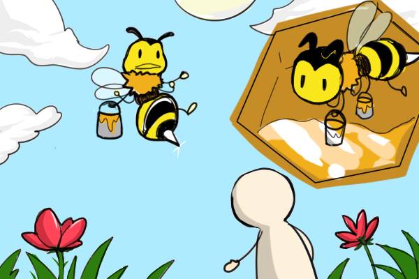 小蜜蜂简笔画彩色采蜜图片