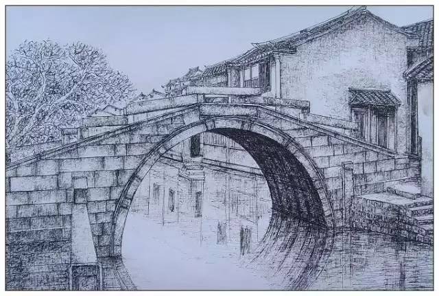 桥素描画简单图片