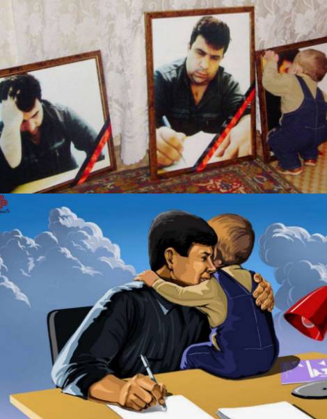 被杀记者的儿子抱着父亲的遗像阿富汗童养媳和她们的丈夫