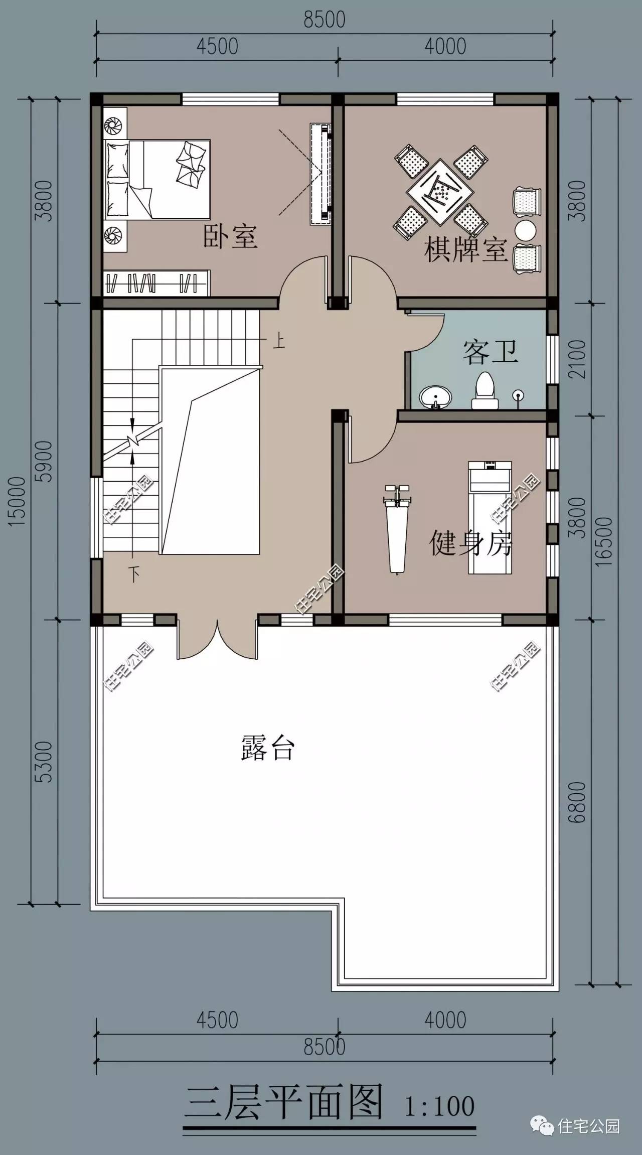 小面宽大进深,8x16米三代同堂亲情别墅(全图 预算 视频展示)