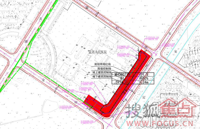 医院东侧,滕村路以南,安定西路以西,金府路以北地块规划用地红线图