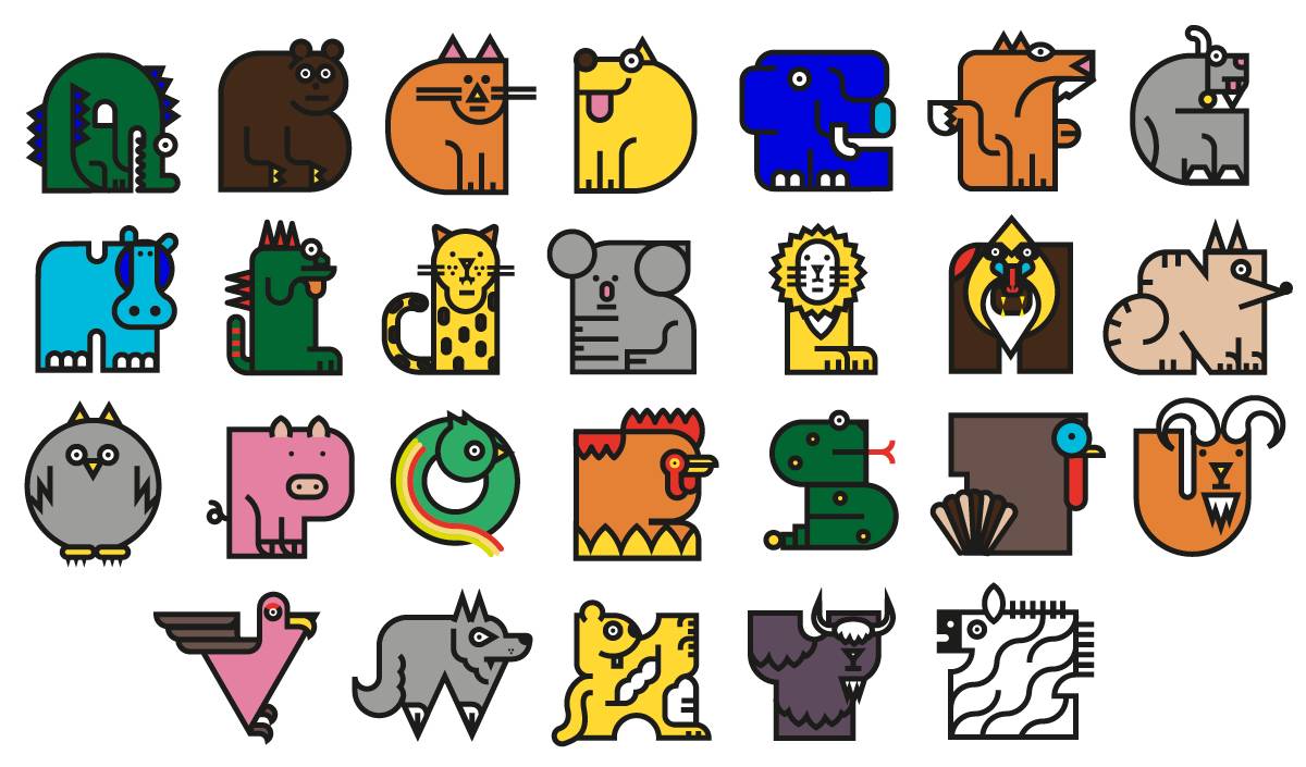 英语字母设计动物图案图片