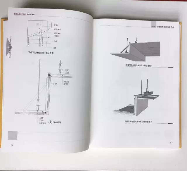 本章節主要從頂棚入手,羅列出23個構造節點,包含紙面石膏板,礦棉板,鋁