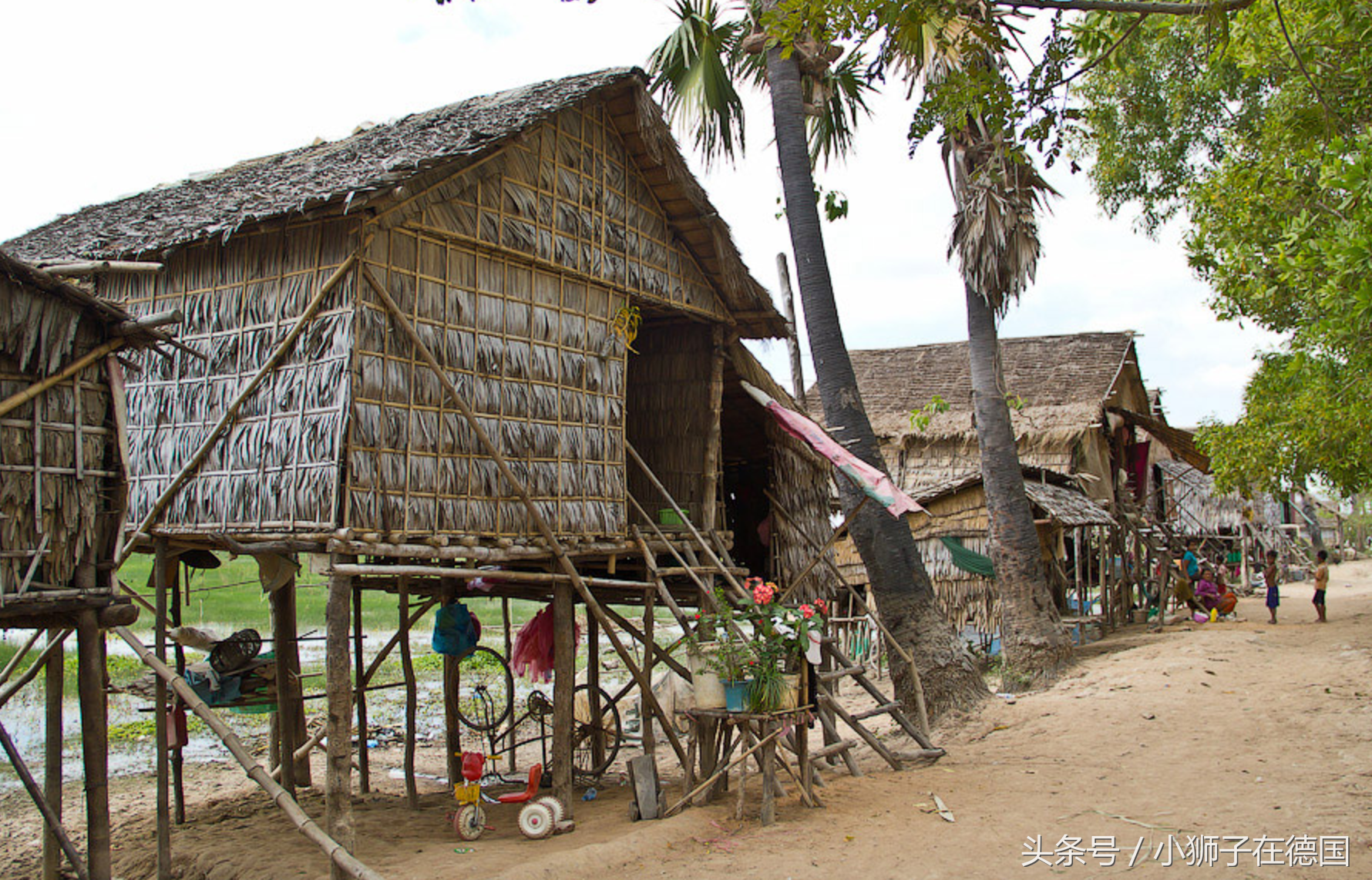 实拍:柬埔寨的农村,虽然住着茅草屋,但门前却摆着鲜花