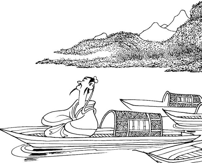 诗人李白站在船上的画图片