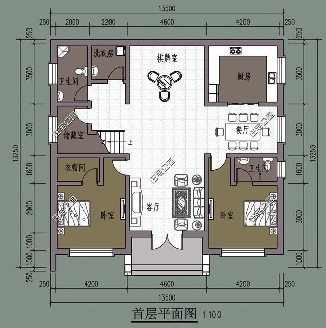 二樓廚房上邊的臥室當書房用,就可以避開有些農村建房風水講究的廚房