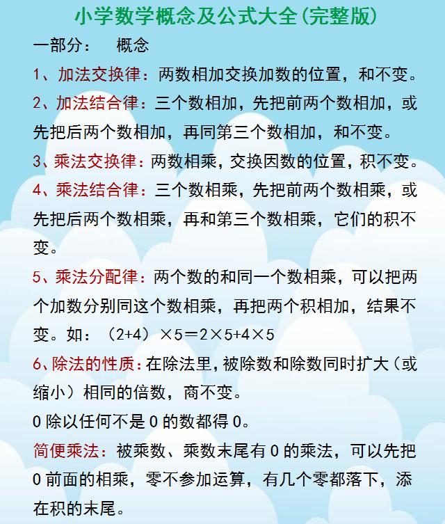 小學數學概念及公式大全太詳細了夠孩子用6年完整版