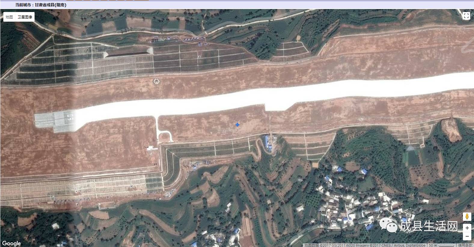 最新衛星圖看隴南成縣機場跑道航站樓清晰可見