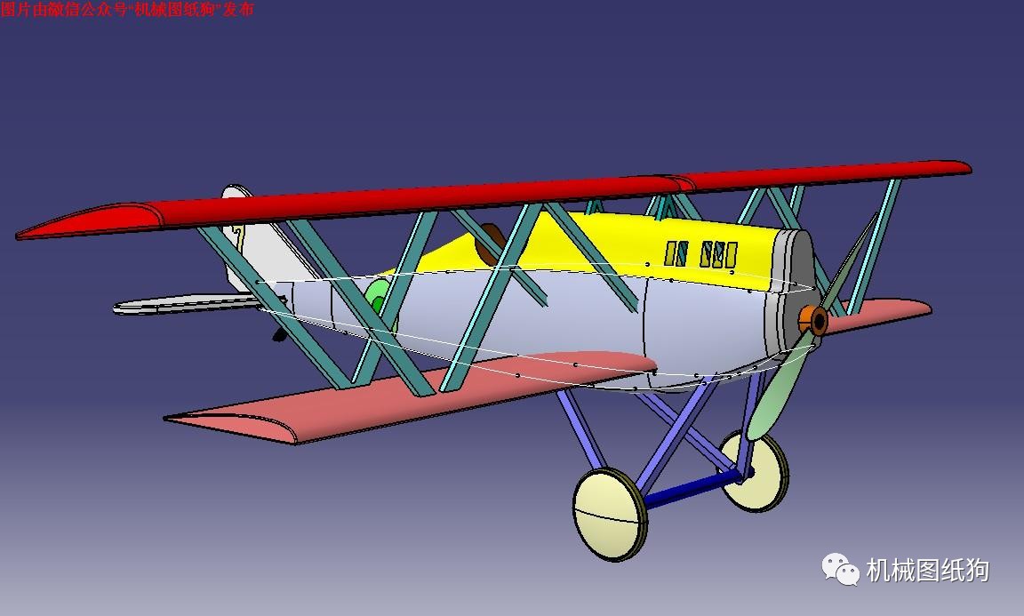 【飞行模型】简易ansaldo sva双翼飞机模型3d图纸 igs格式