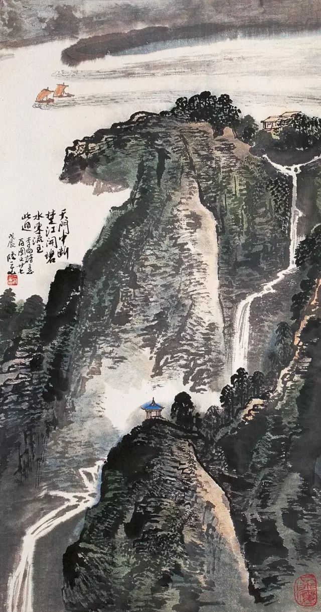 天门山国画图片