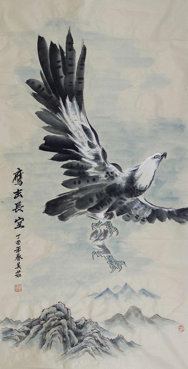 艺术家祝美茹国画雄鹰赏析:刻画精道,彰显神韵风姿