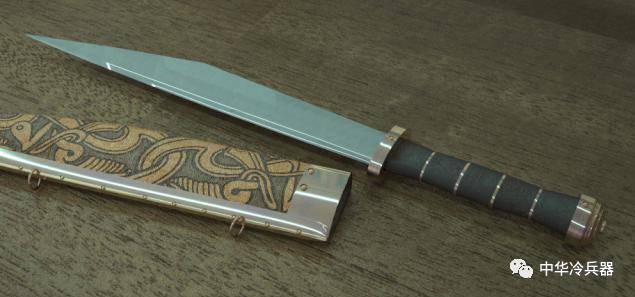 上图:撒克逊战刀撒克逊战刀是一种刀身形状非常有特点的刀具,跟后世的