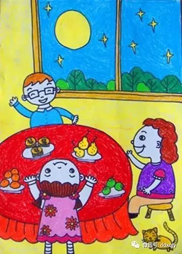 中秋团圆幼儿园手绘画图片