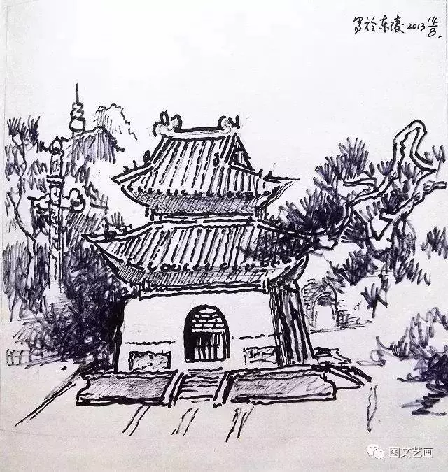 素描山水,古建筑,艺术家眼中的亭台楼阁