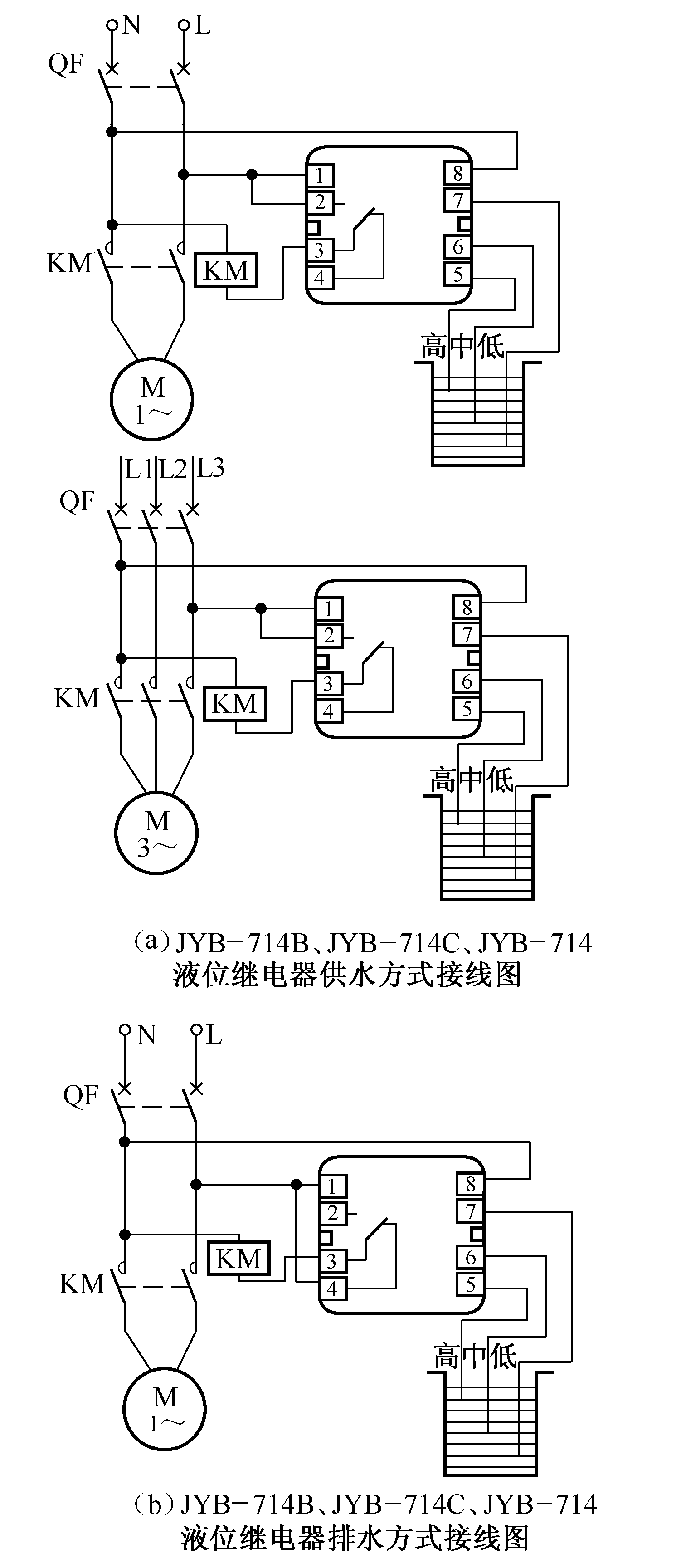 大型水塔自動控制供水電路27.高位停低位開的自動控制電路28.