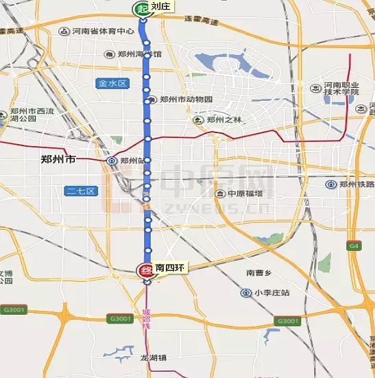 郑州至新郑机场地铁线路图(地铁2号线 城郊线)