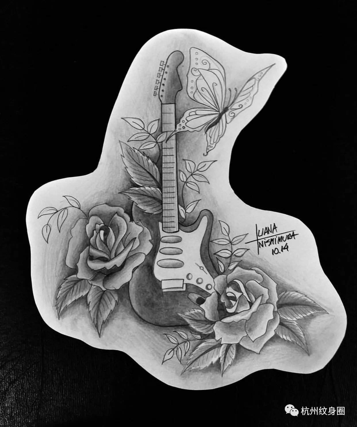 吉他纹身素材图片