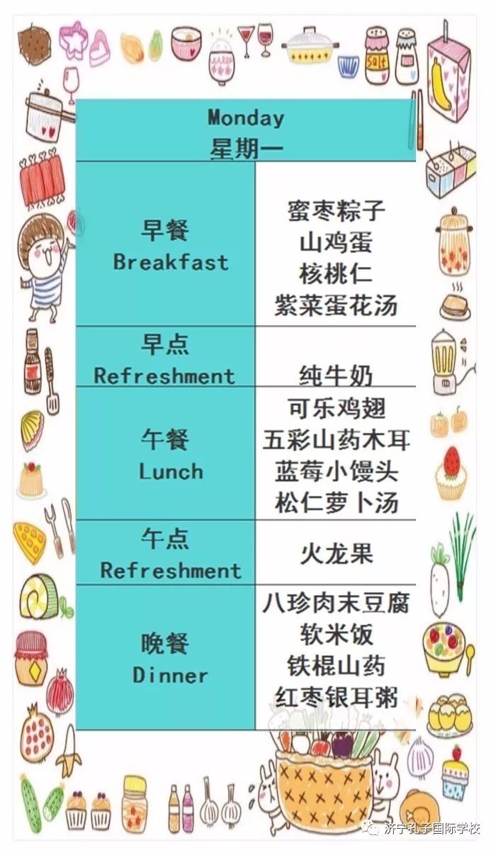 英文一日三餐食谱表图片