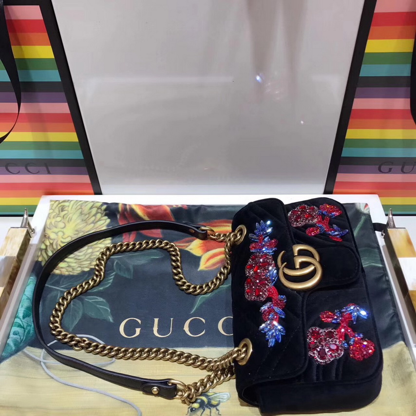 古馳gucciggmarmont系列水晶花朵貼花刺繡天鵝絨迷你手袋446744k4dtt