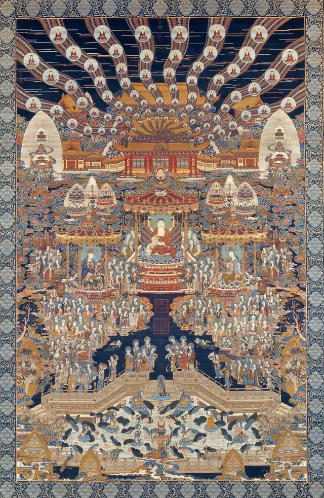 北京故宫博物院精品彩织极乐世界图轴