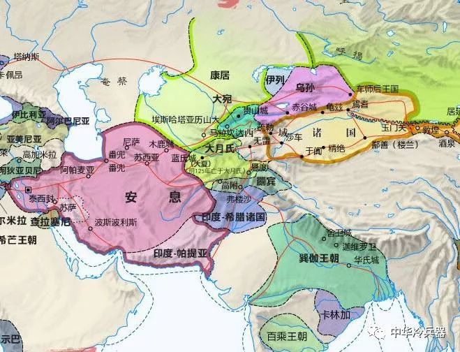 记载,大宛国(今乌兹别克一带)和安息国(今伊朗西部)之间的国家,比如