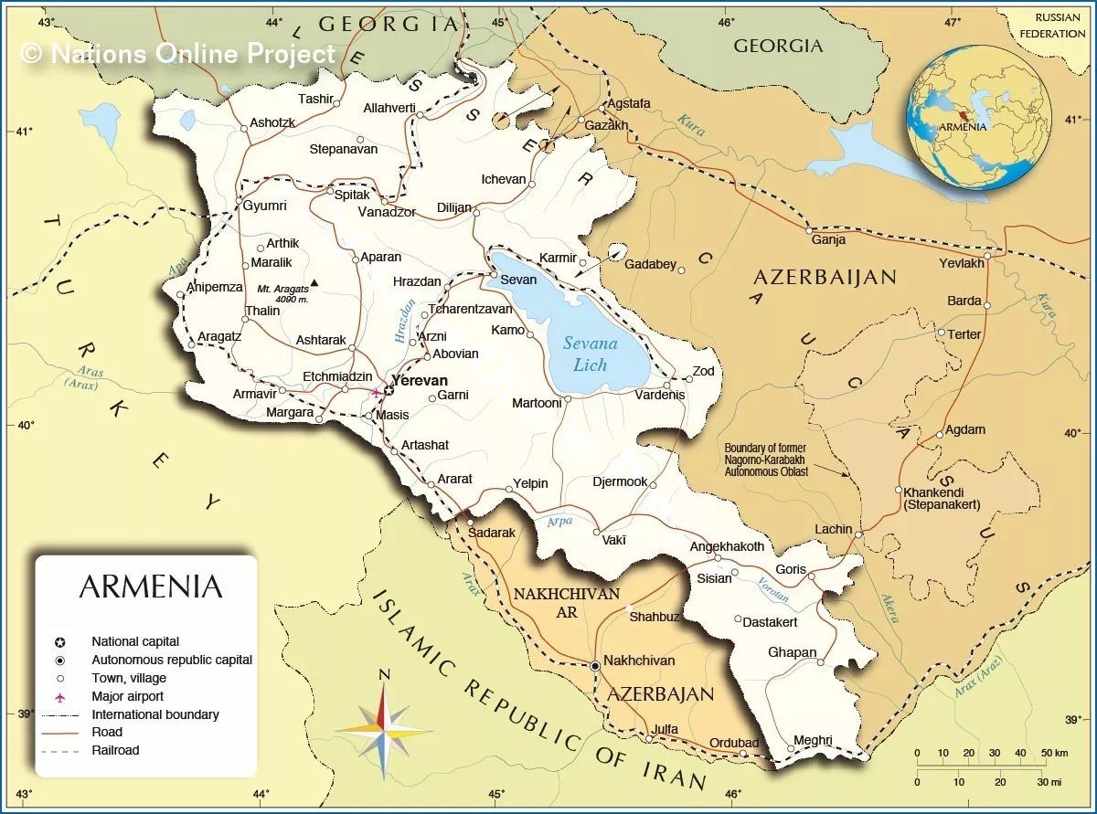 亚美尼亚位置图图片