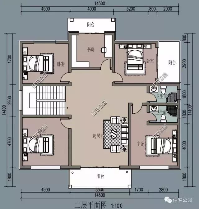 農村自建房最佳戶型選擇2層經典別墅14x14米6室4廳