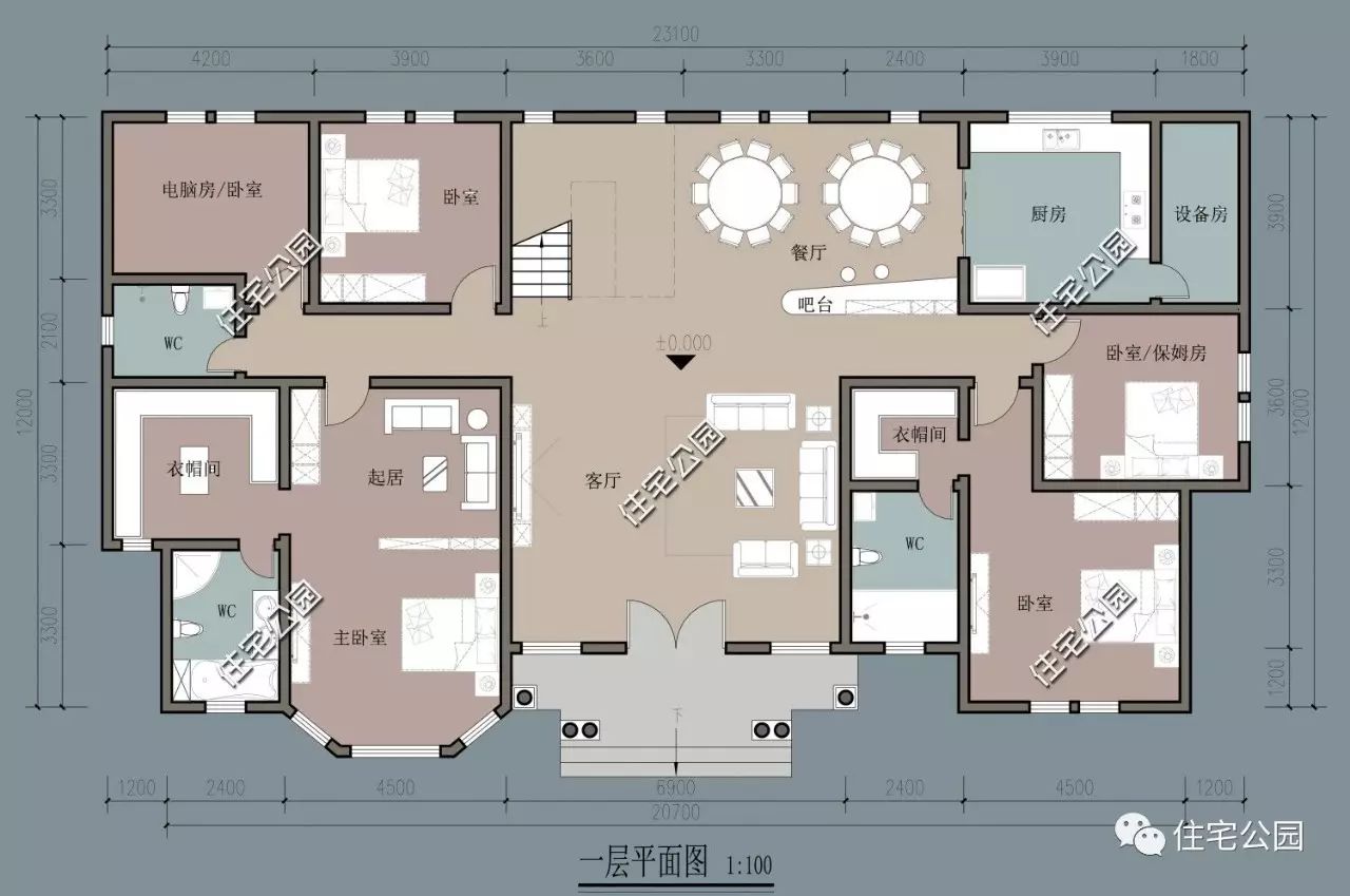 舒适的主卧套间设计,13x23米法式别墅(全图 预算 视频展示)