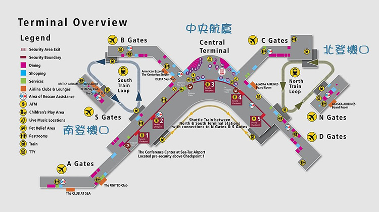 西雅图机场中文平面图图片