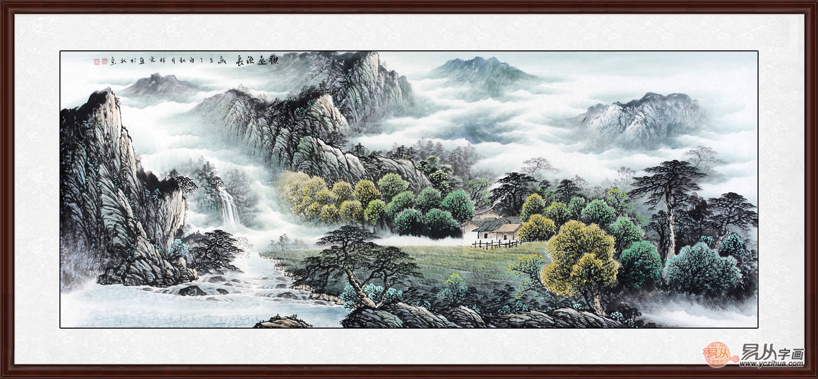 李林宏六尺横幅青绿国画山水画新品《源远流长》作品来源:易从网