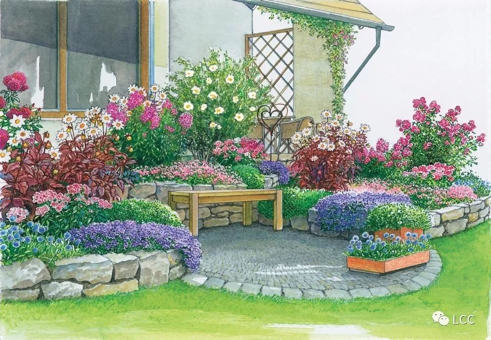 漫画一样的手绘庭院景观
