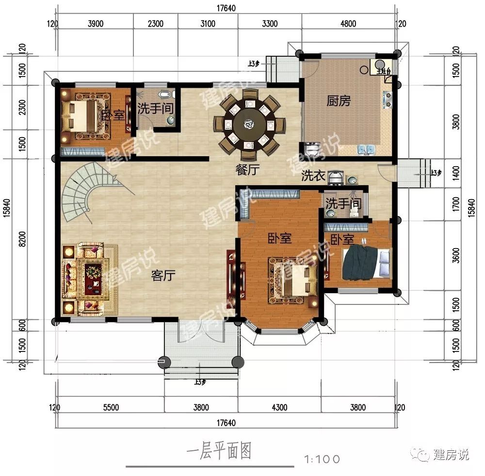 帶旋轉樓梯挑空客廳土灶別墅臥室多得像開賓館