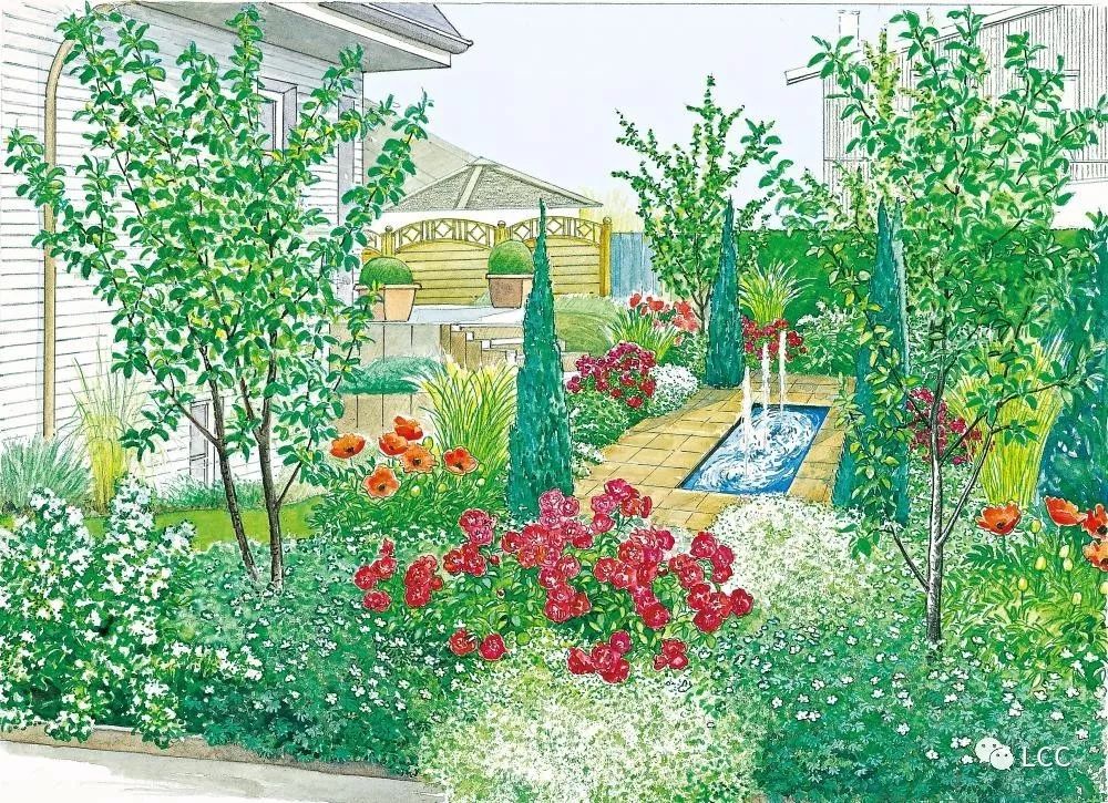 漫画一样的手绘庭院景观