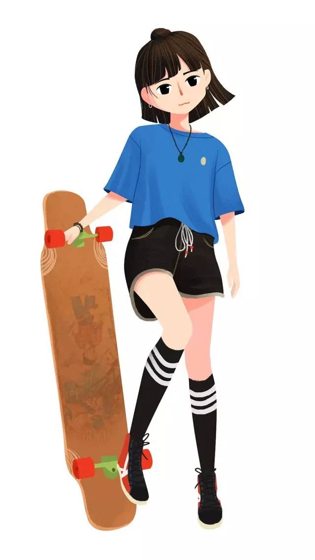 滑板漫画少女图片