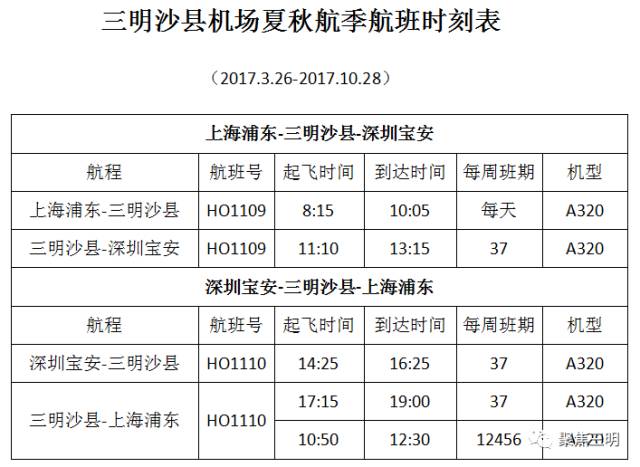 三明沙县机场航班表图片